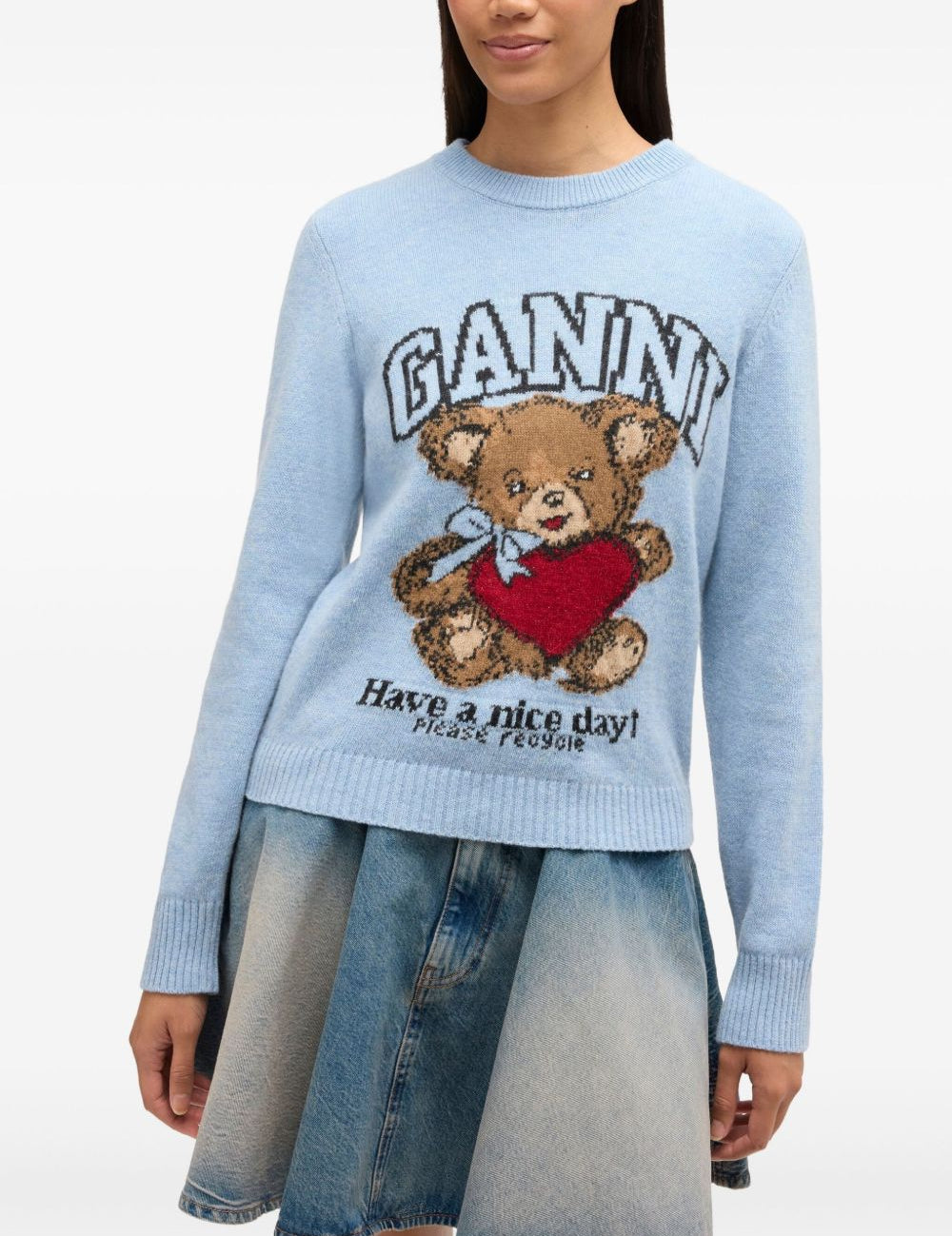 Maglione con intarsio Teddy in blu Ganni - donna 