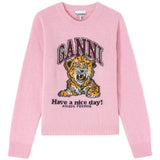 Maglione con intarsio in rosa Ganni - donna 