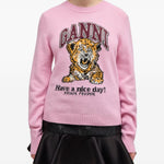 Maglione con intarsio in rosa Ganni - donna 
