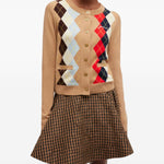Cardigan a rombi con bottoni in marrone Ganni - donna 
