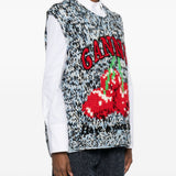 Gilet in maglia fantasia in bianco e nero Ganni - donna 