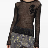 Top all'uncinetto con applicazioni a fiore in nero Ganni - donna 
