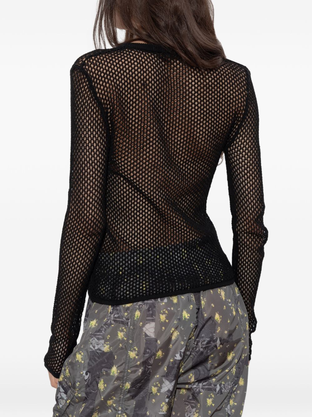 Top all'uncinetto con applicazioni a fiore in nero Ganni - donna 
