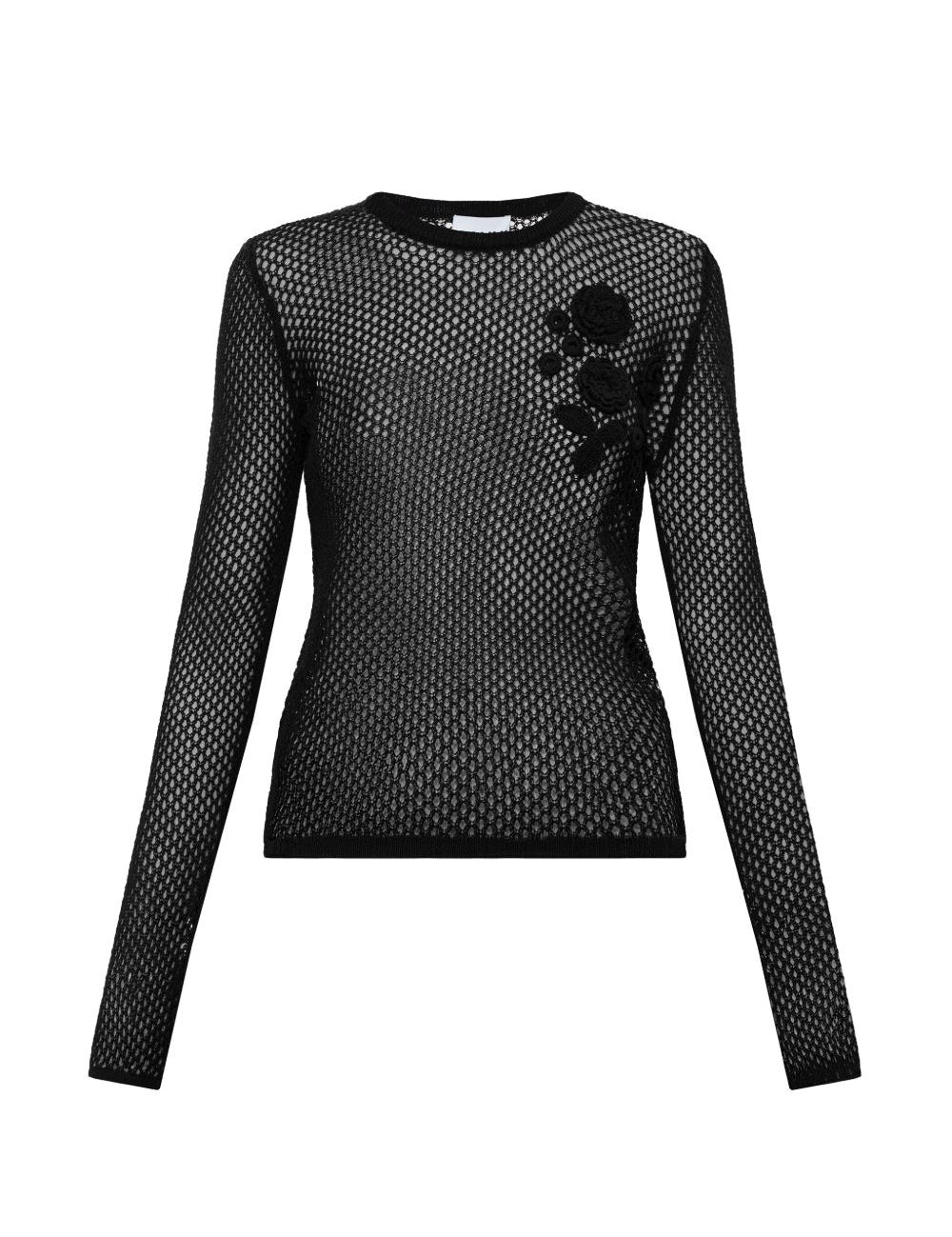 Top all'uncinetto con applicazioni a fiore in nero Ganni - donna 