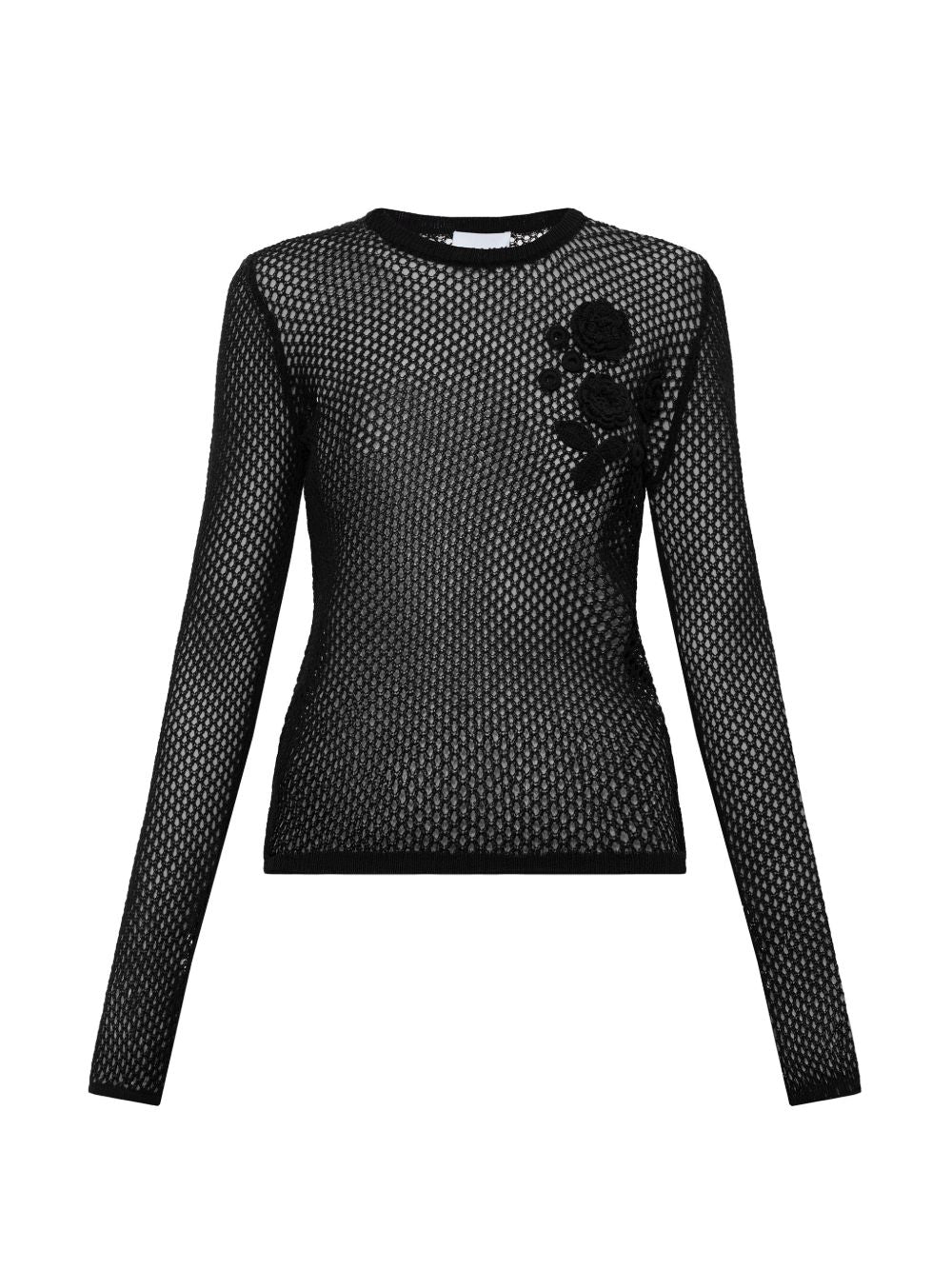 Top all'uncinetto con applicazioni a fiore in nero Ganni - donna 