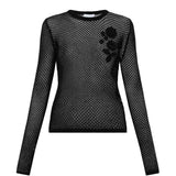 Top all'uncinetto con applicazioni a fiore in nero Ganni - donna 