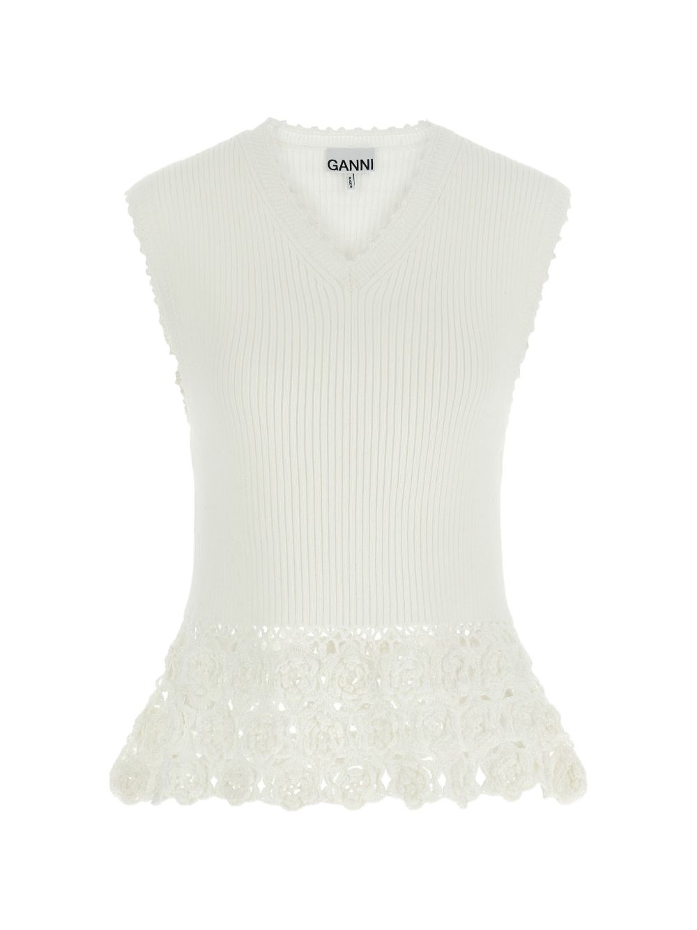 Top con scollo a V e dettaglio all'uncinetto in bianco Ganni - donna 