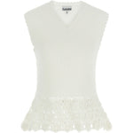 Top con scollo a V e dettaglio all'uncinetto in bianco Ganni - donna 