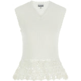 Top con scollo a V e dettaglio all'uncinetto in bianco Ganni - donna 