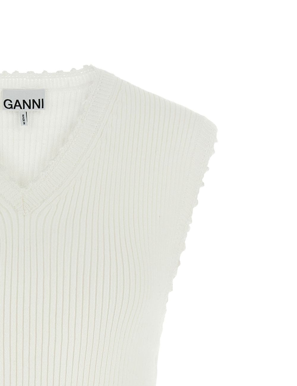 Top con scollo a V e dettaglio all'uncinetto in bianco Ganni - donna 