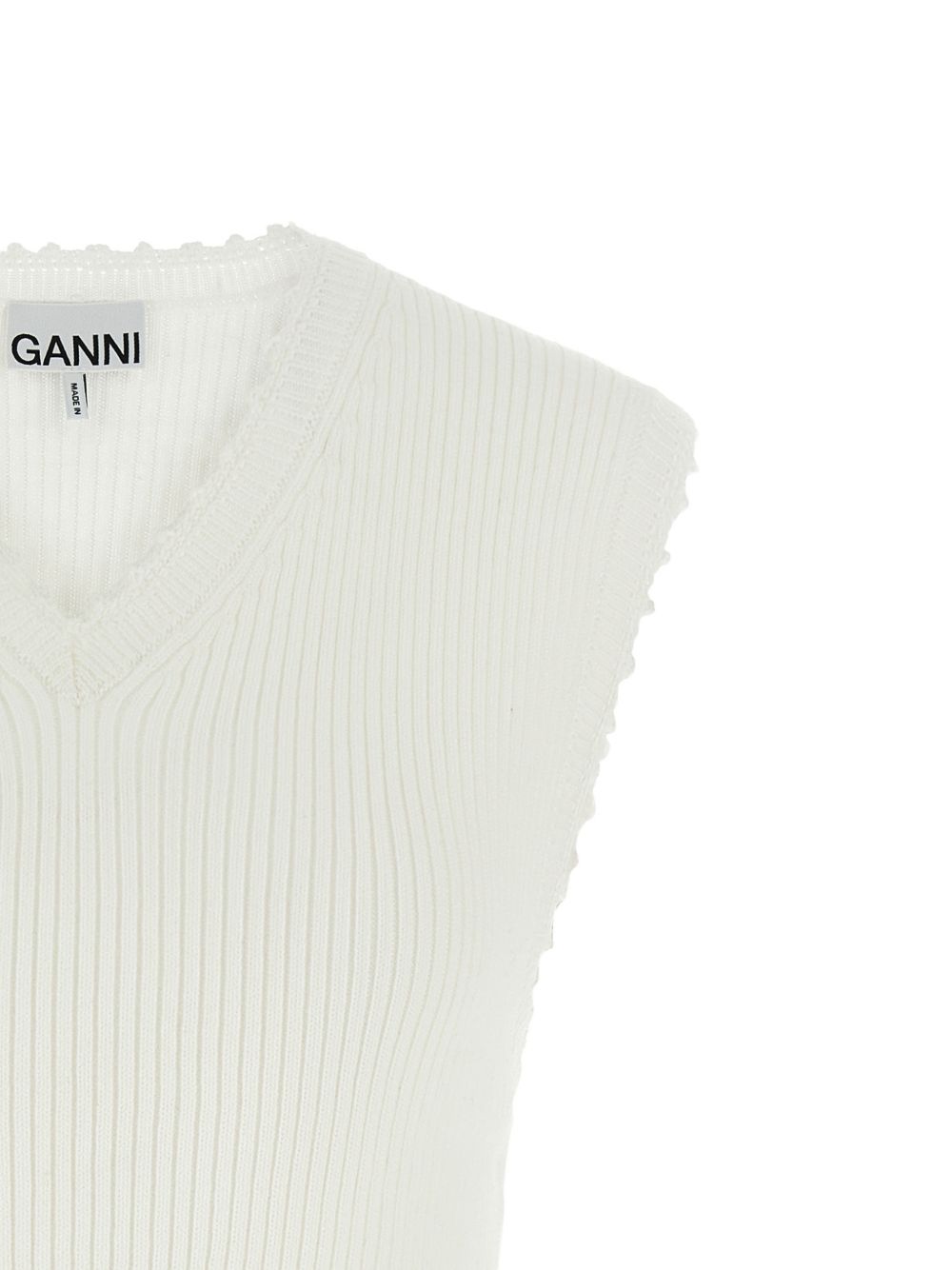 Top con scollo a V e dettaglio all'uncinetto in bianco Ganni - donna 