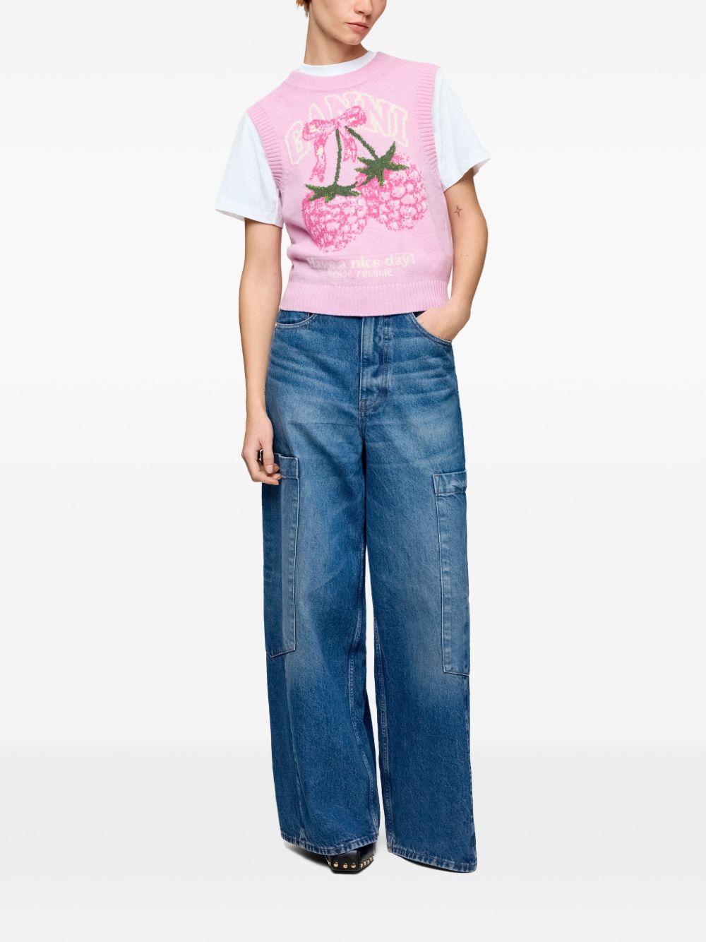 Gilet in maglia con grafica in rosa Ganni - donna 
