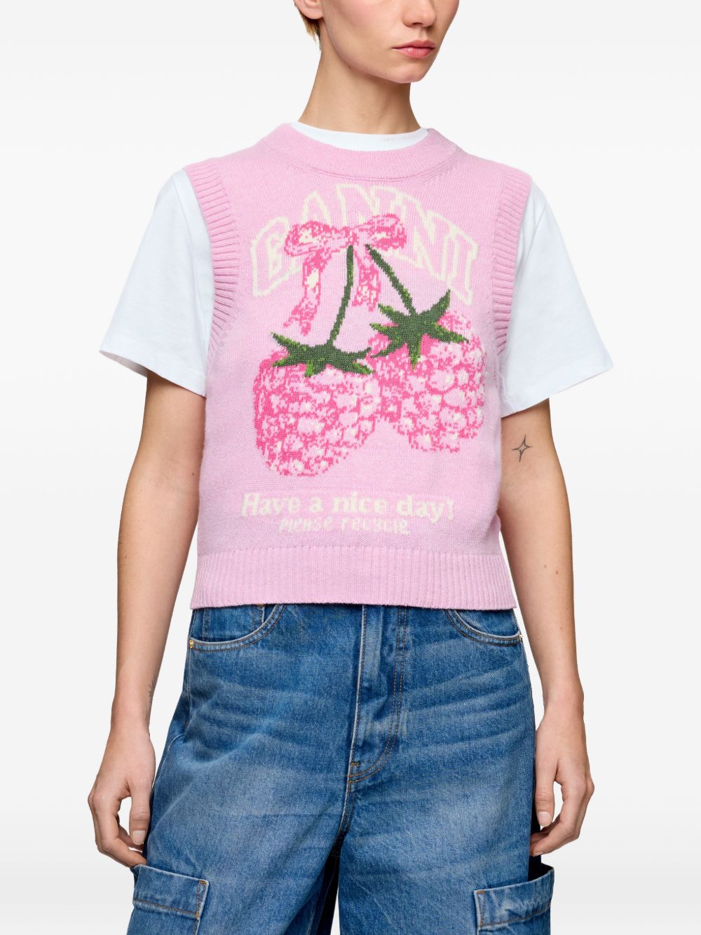 Gilet in maglia con grafica in rosa Ganni - donna 