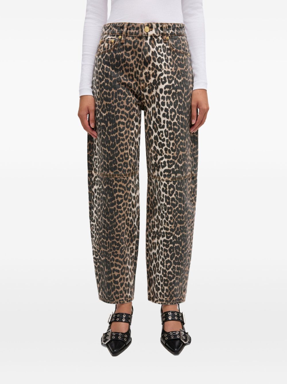Jeans con stampa leopardata in marrone Ganni - donna 