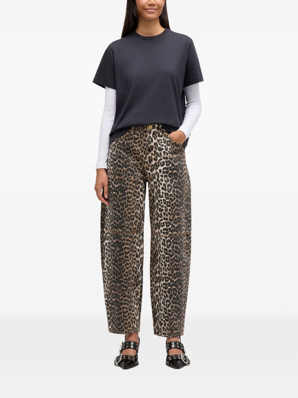 Jeans con stampa leopardata in marrone Ganni - donna 