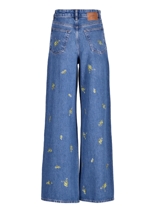 Jeans lari con ricamo floreale in blu 
