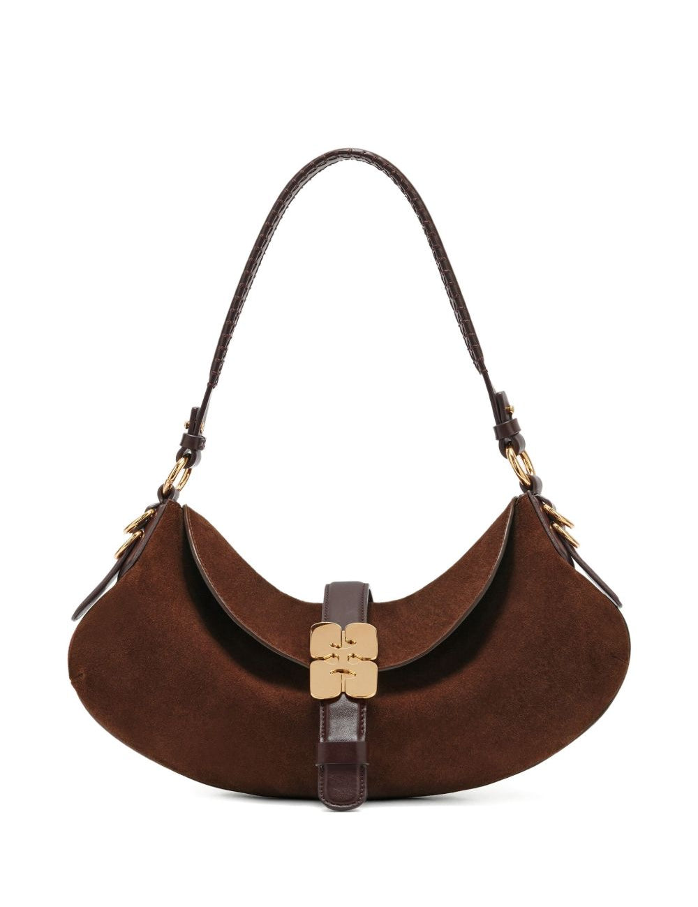 Borsa a spalla Kat Baguette in suede marrone Ganni - donna 