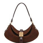 Borsa a spalla Kat Baguette in suede marrone Ganni - donna 