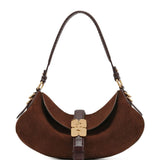 Borsa a spalla Kat Baguette in suede marrone Ganni - donna 