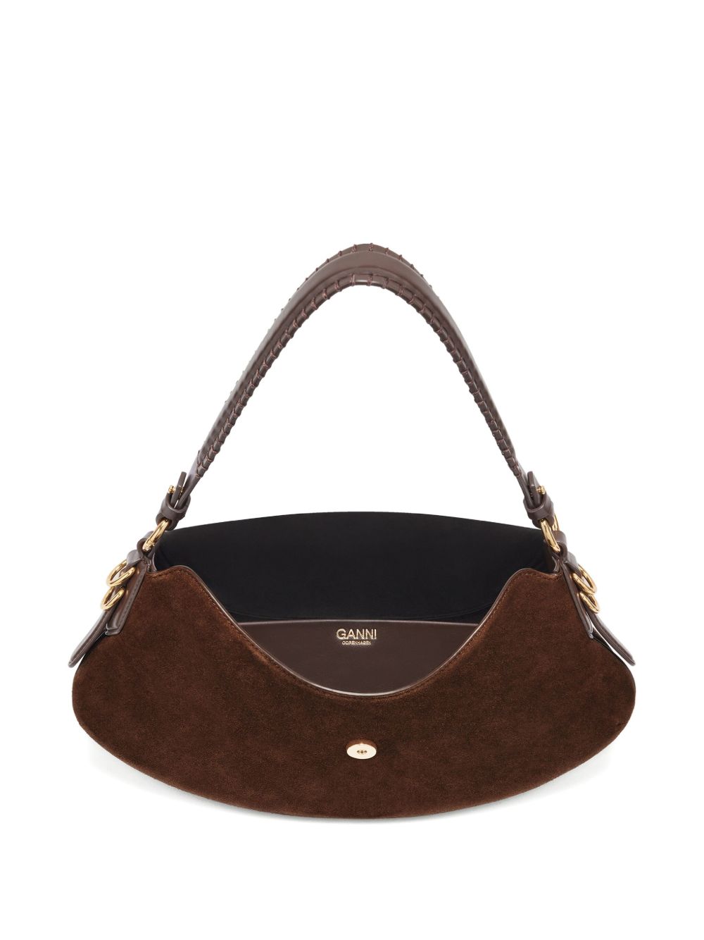 Borsa a spalla Kat Baguette in suede marrone Ganni - donna 