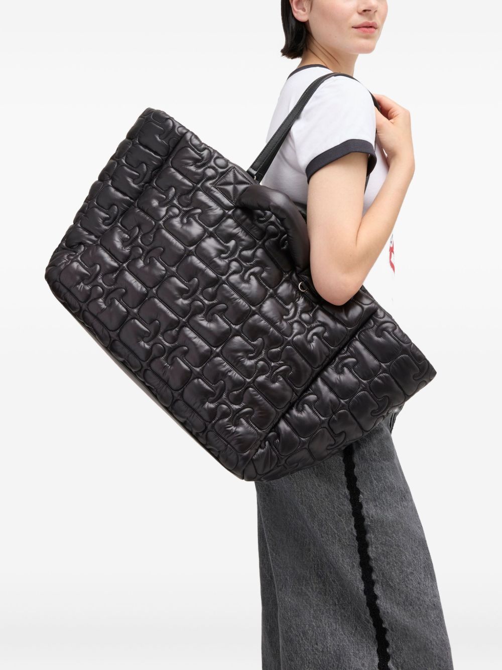 Borsa tote xxl trapuntata in nero Ganni - donna 