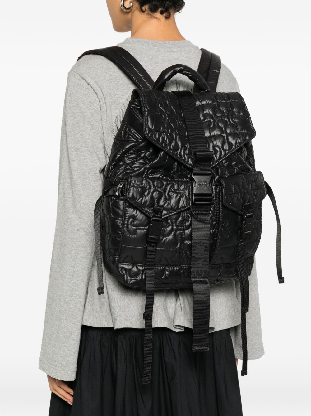 Zaino Trapuntato re-tech in nero Ganni - donna 