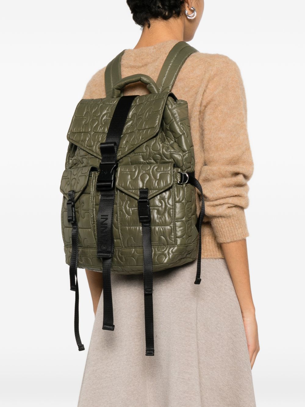 Zaino trapuntato in verde Ganni - donna 