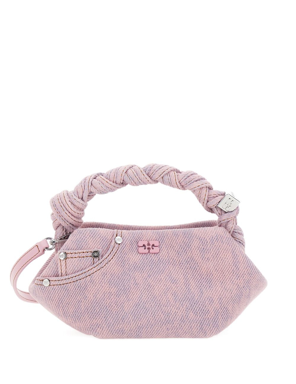 Borsa a mano bou mini in denim rosa Ganni - donna 