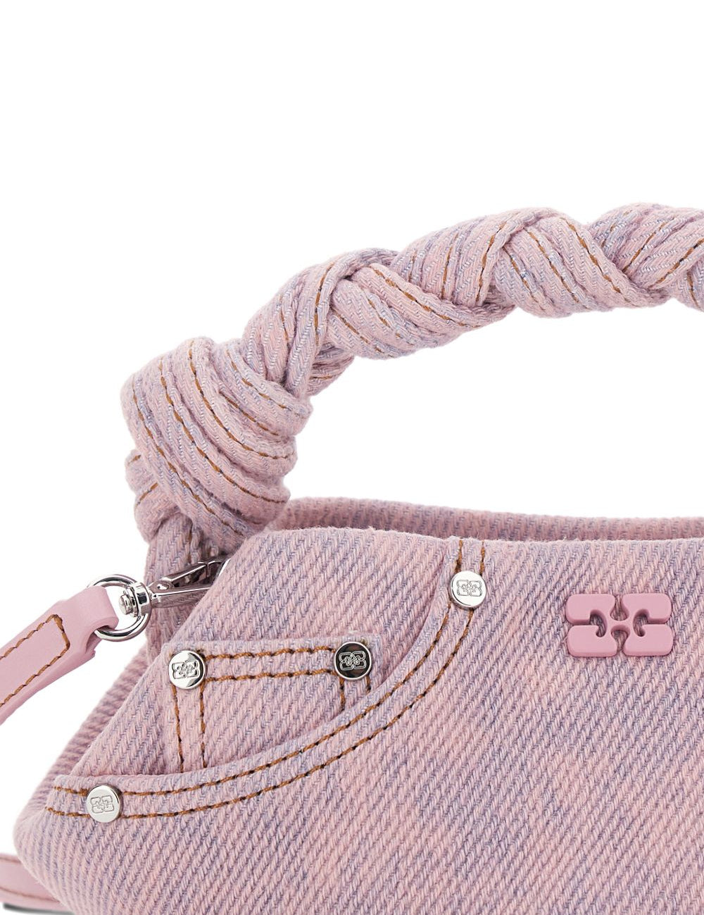 Borsa a mano bou mini in denim rosa Ganni - donna 