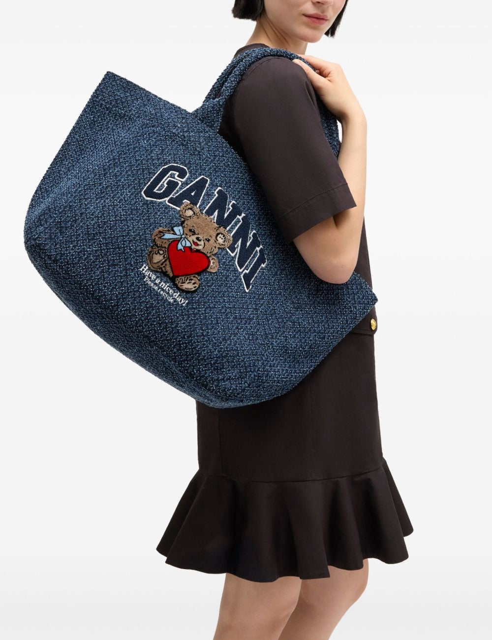 Borsa tote con stampa in blu Ganni - donna 