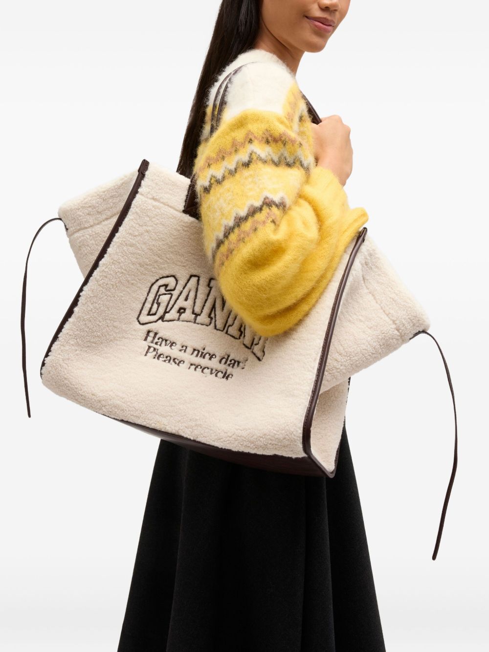 Borsa tote con logo in avorio Ganni - donna 