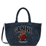 Borsa tote media con stampa in blu Ganni - donna 