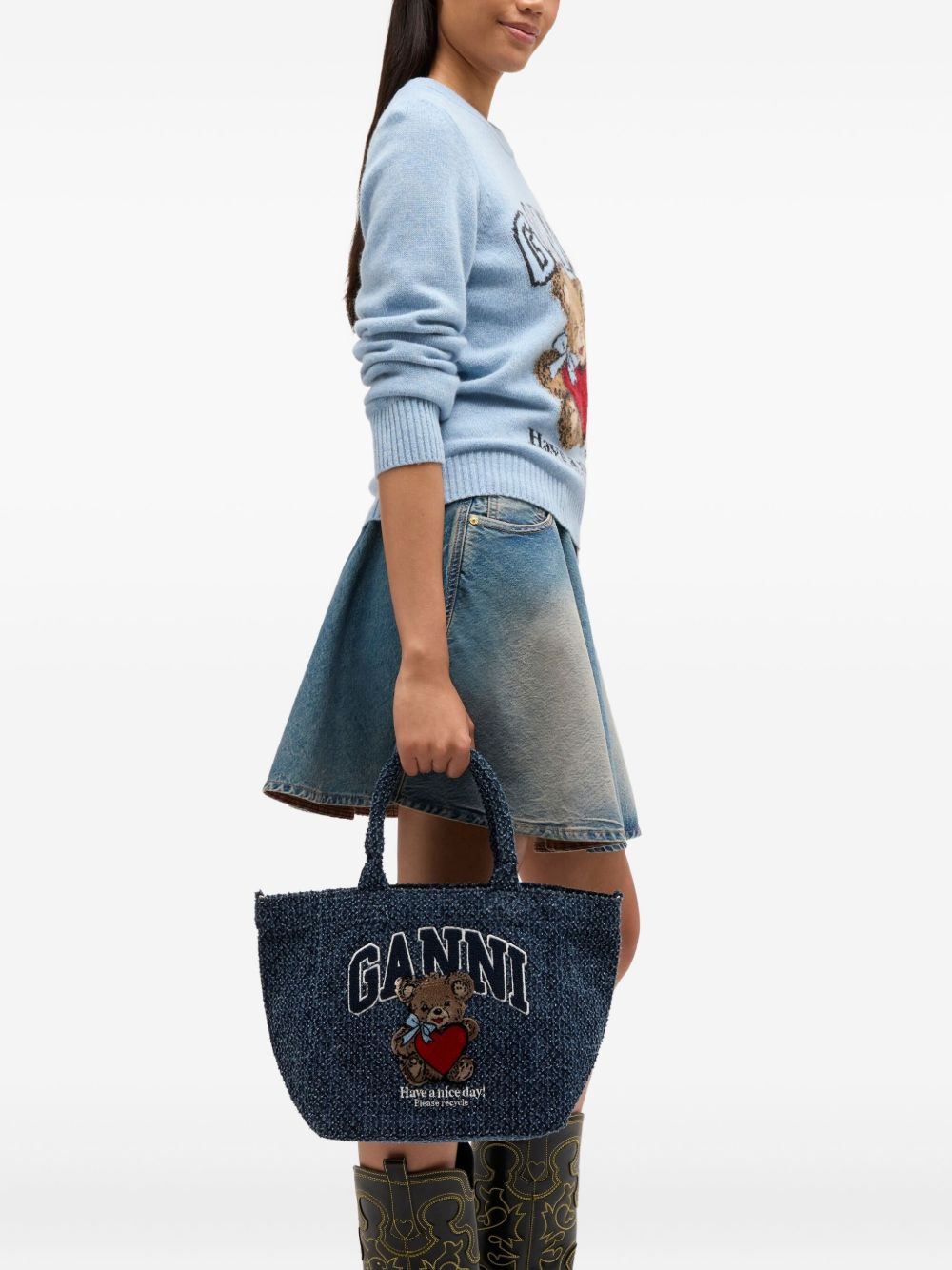 Borsa tote media con stampa in blu Ganni - donna 