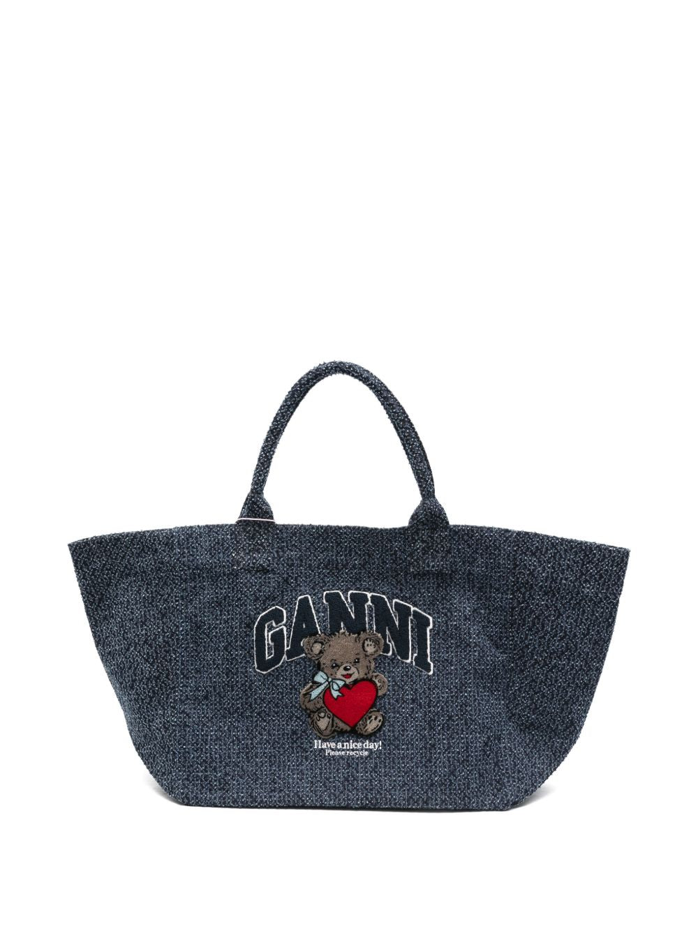 Borsa tote ricamo teddy in blu Ganni - donna 