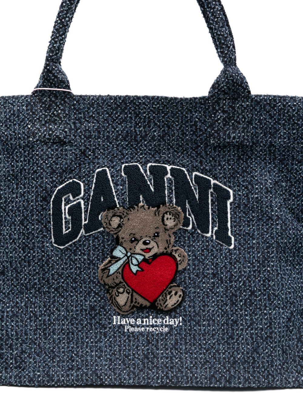 Borsa tote ricamo teddy in blu Ganni - donna 