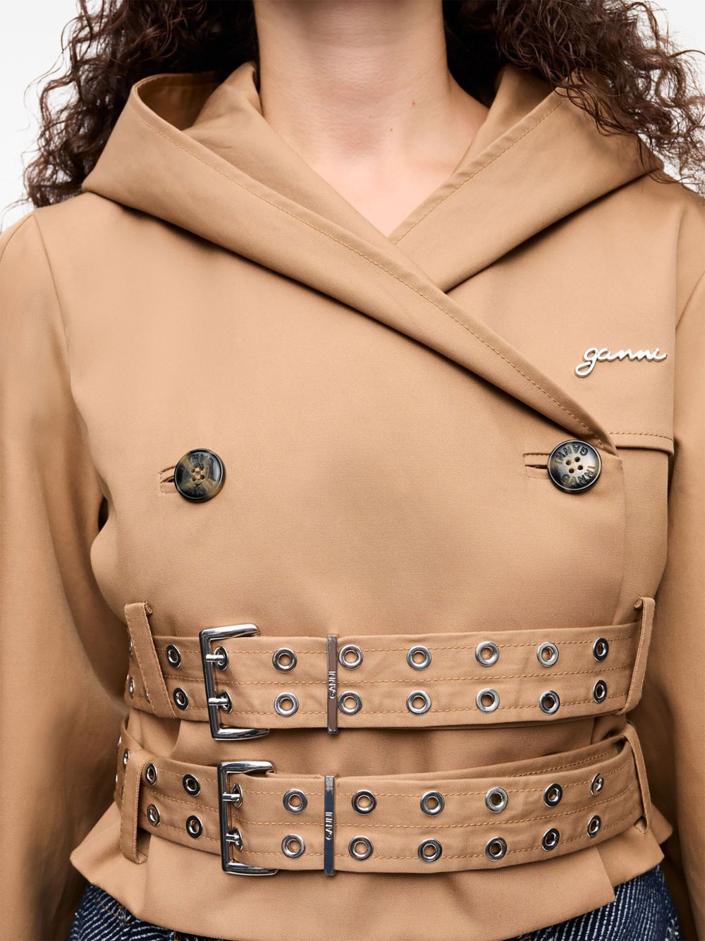 Giacca cropped con cappuccio in marrone Ganni - donna 