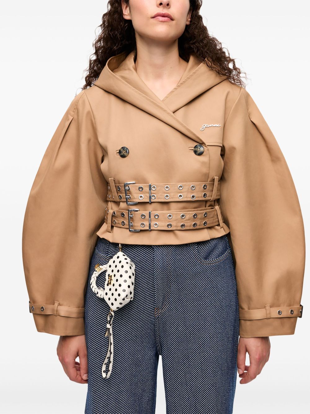 Giacca cropped con cappuccio in marrone Ganni - donna 