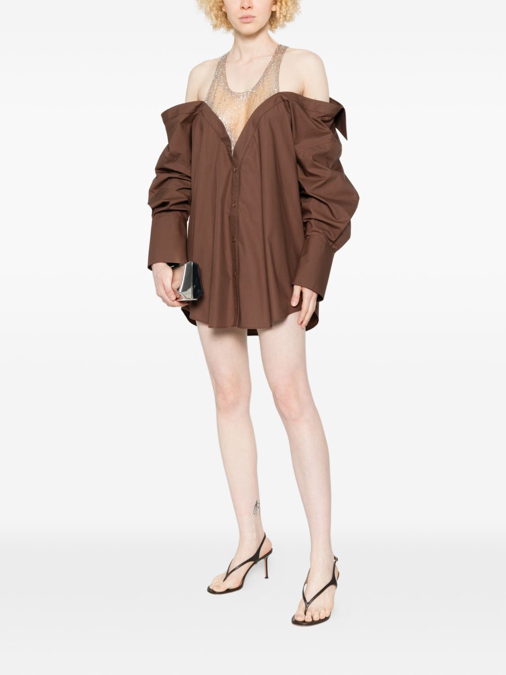 Miniabito a maniche lunghe con cristalli in marrone Giuseppe di morabito - donna 