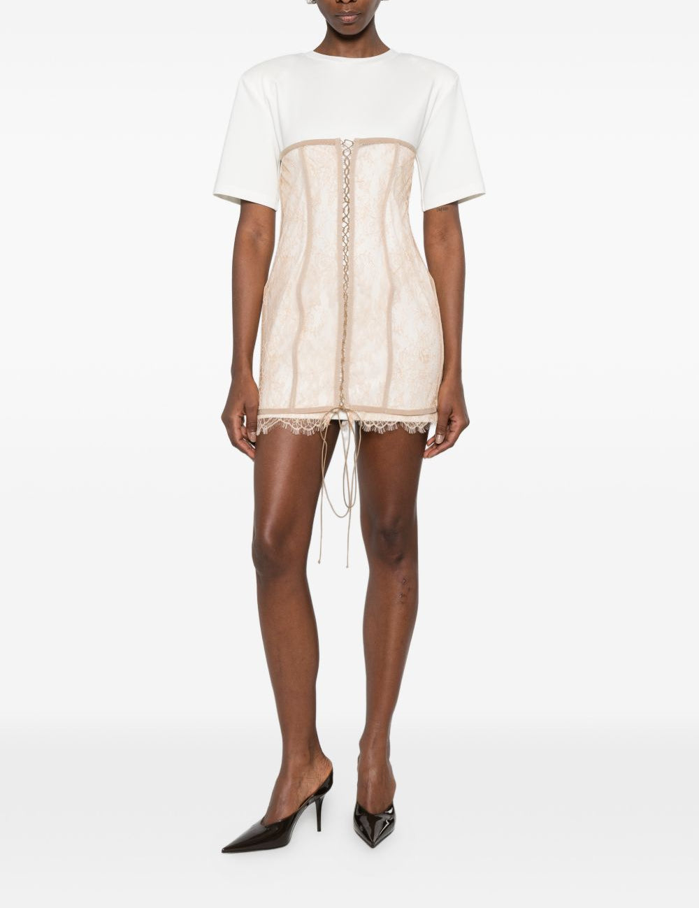 Abito mini con dettaglio pizzo in bianco e rosa Giuseppe Di Morabito - donna 
