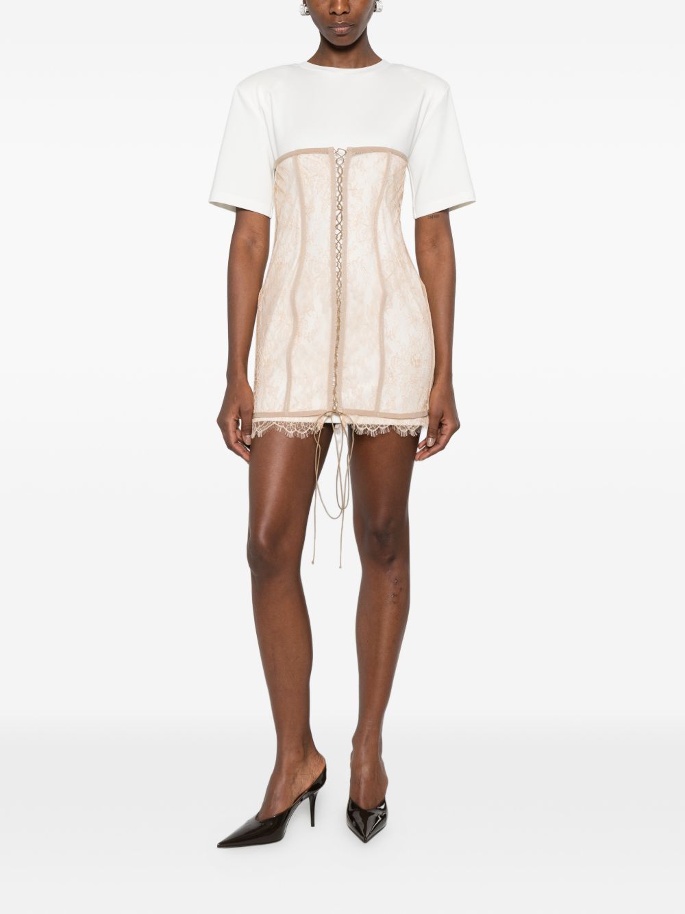 Abito mini con dettaglio pizzo in bianco e rosa Giuseppe Di Morabito - donna 