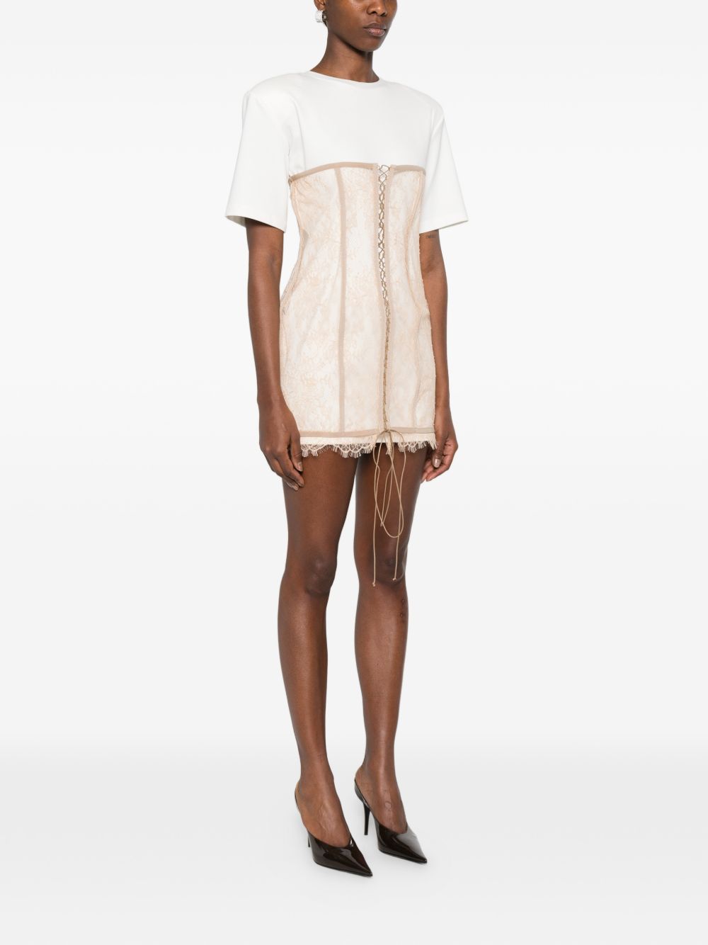 Abito mini con dettaglio pizzo in bianco e rosa Giuseppe Di Morabito - donna 