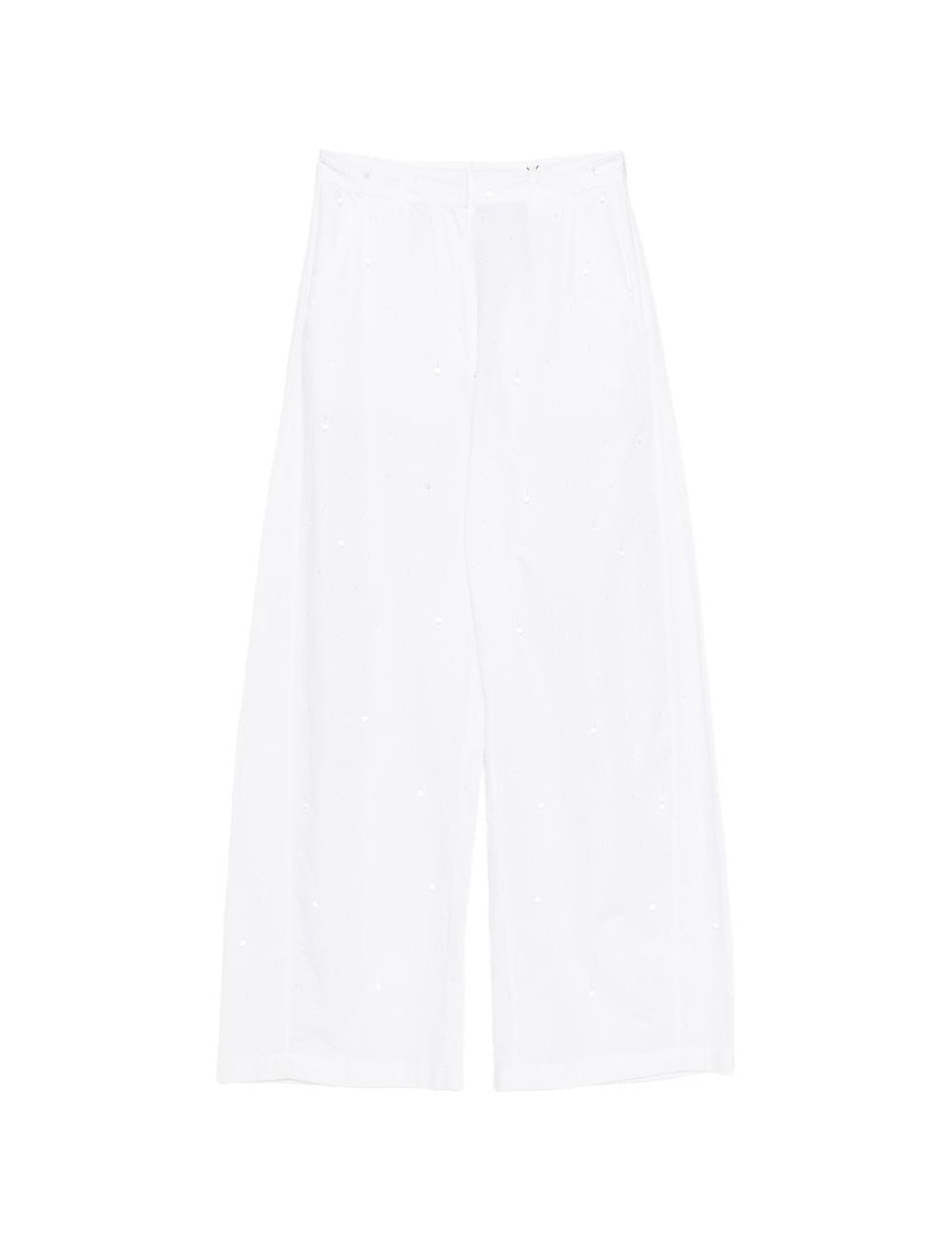 Pantaloni a gamba ampia con perline in bianco 