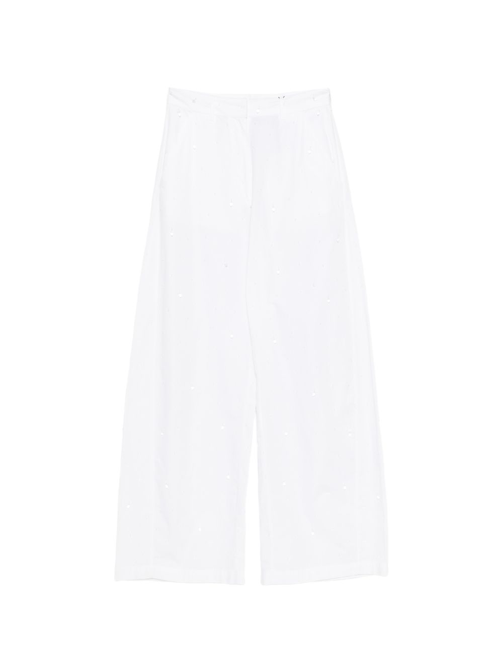 Pantaloni a gamba ampia con perline in bianco 