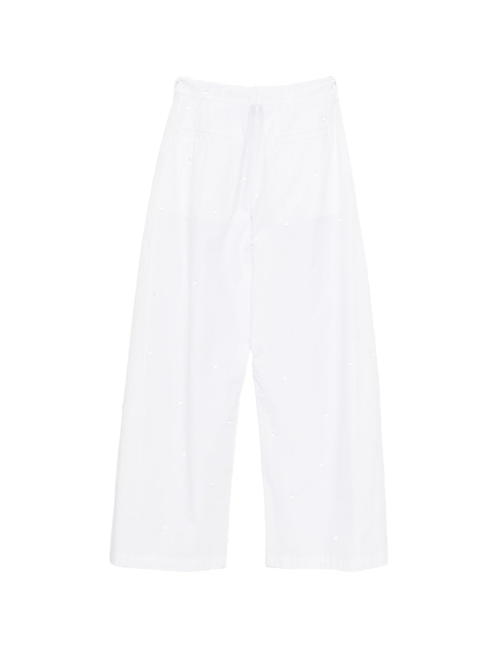 Pantaloni a gamba ampia con perline in bianco 