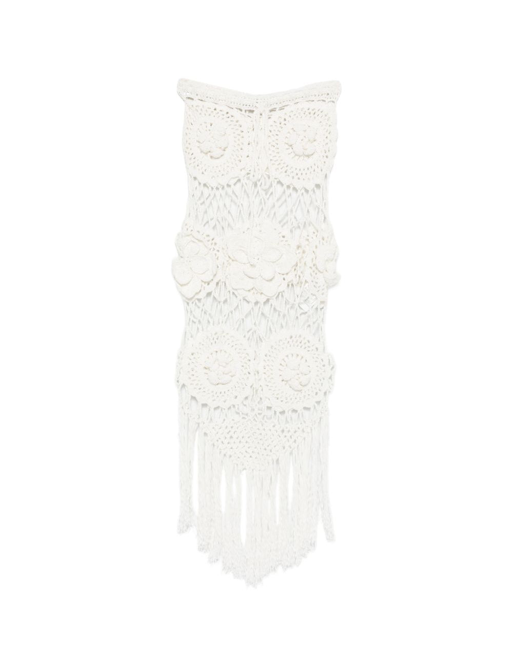 Gonna midi crochet a fiori in bianco 