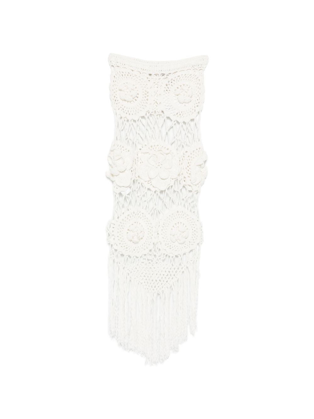 Gonna midi crochet a fiori in bianco 