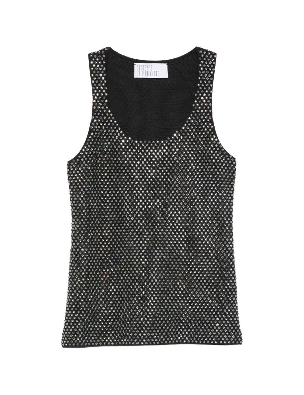 Canotta con strass in nero 