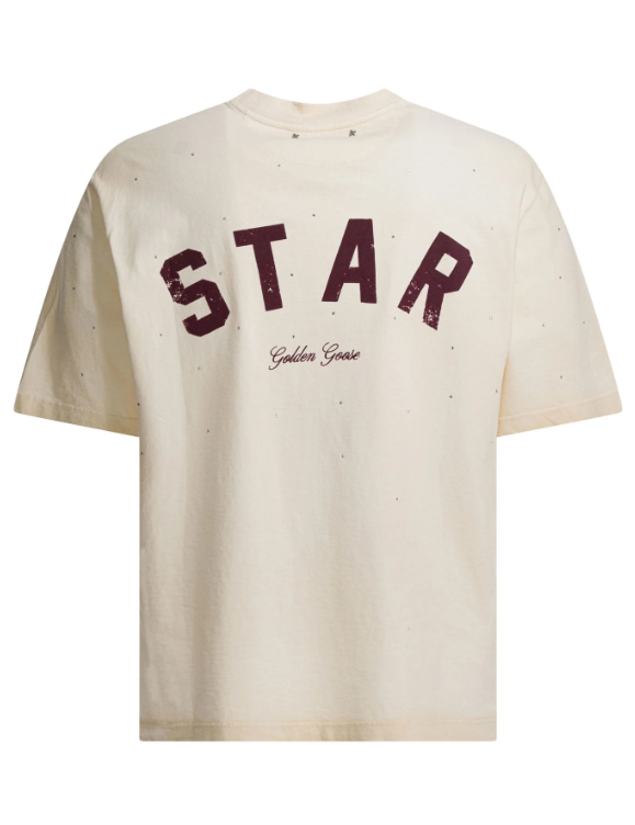 T-shirt con logo goffrato in avorio Golden goose - unisex 