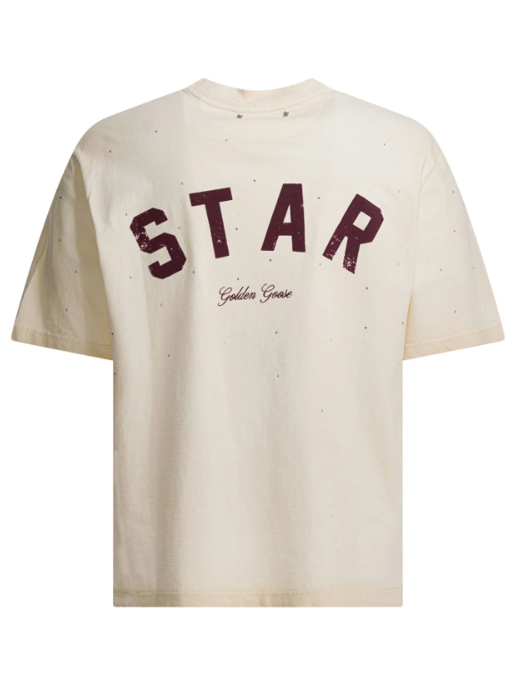 T-shirt con logo goffrato in avorio Golden goose - unisex 