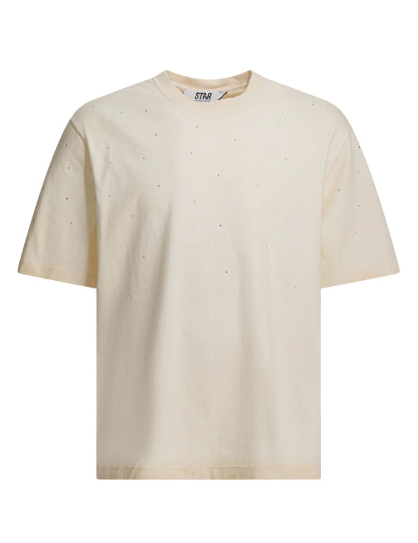 T-shirt con logo goffrato in avorio Golden goose - unisex 